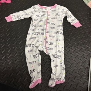 White and Pink Baby Onesie with Text Print